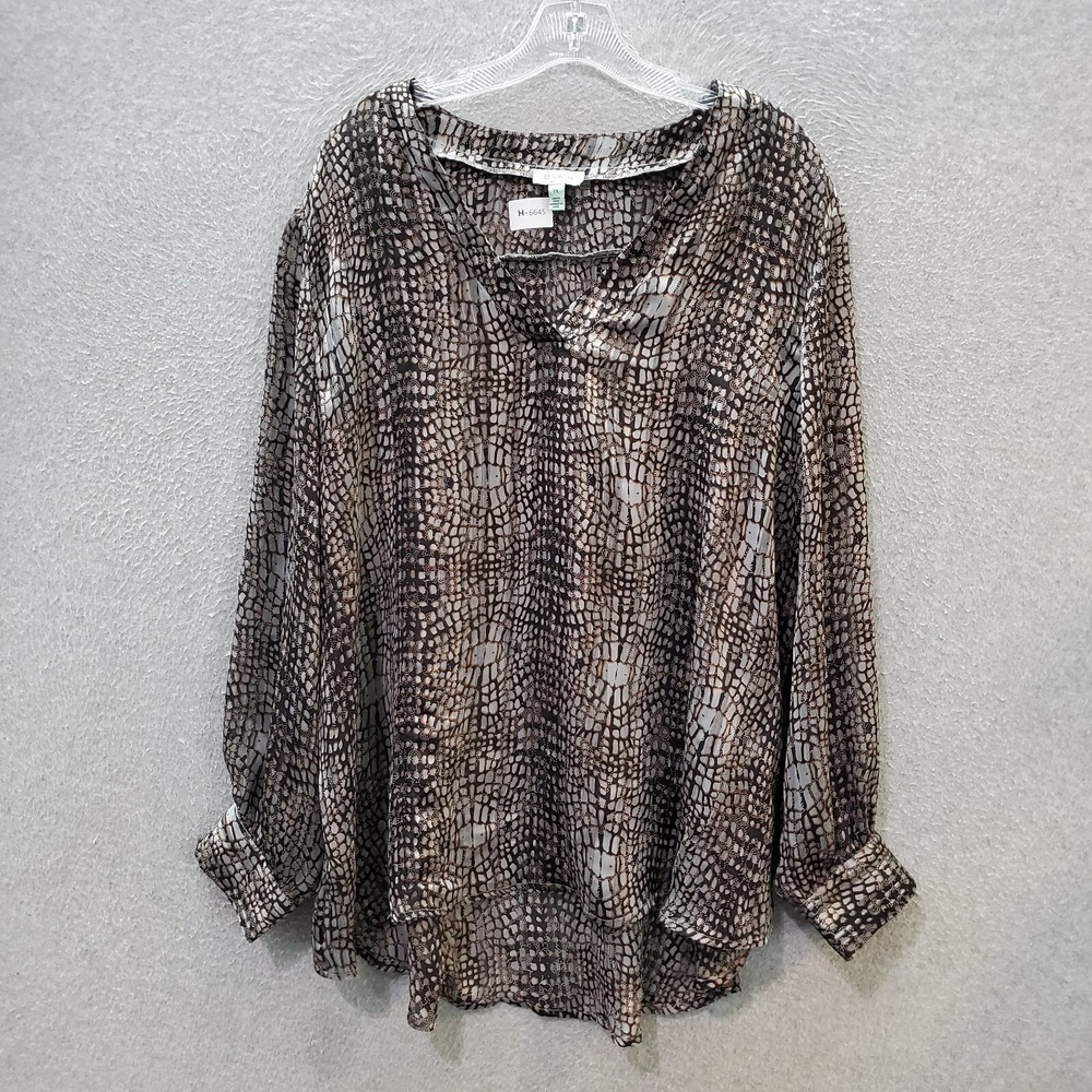 Susina Women Top 1x Gray Blouse Reptile Skin Print Long Sleeve‎ V Neck